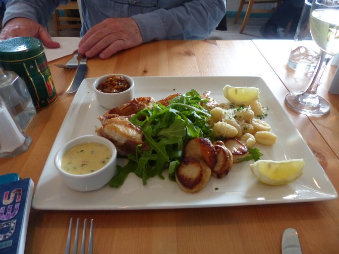 seafod platter with paremsan gnocchi